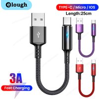 25cm Short Nylon Charger Data Cable Micro USB Type C Cables For iOS Android Phone 3A Fast Charging Power Bank Phone Cord Wire