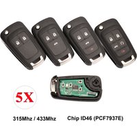 jingyuqin 5pcs 315/433MHz ID46 Chip Remote Control Flip Key for Chevrolet Cruze Aveo Orlando 2010-2015 2/3/4/5 Button Fob Opel