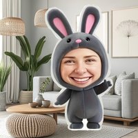 1 photo customized cute rabbit shaped pillow with facial design, cute and comfortable holiday creative DIY gift for family