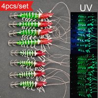 4pcs/set Horizontal Squid Jig Egi Set UV Simulation Shrimp Fishing Lure Luminous Wood Shrimp Artificial Sea Cuttlefish Tackle