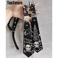 Y2K Girl Women Men Couples Gift Goth Lazy JK Ties Punk Chain Neck Tie Gothic Adjustable Pre-Tied Necktie Evening Bowtie Clothes