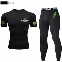 Kawasaki Men's Fit T-shirt Set, Summer, Casual, Sports, Fighting, Street Fashion, Fitness, Top and Pants, Two Piece Set, Sunscre