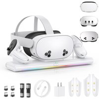 Meta Quest 3S/Quest 3/Quest 2 Charging Dock, Magnetic Charging Station for VR Headphones and Controller, with 2 1800mAh Recharge image 3
