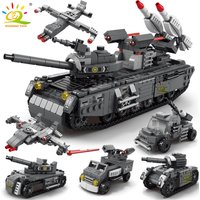 HUIQIBAO – ensemble de blocs de construction militaires 6 en 1, 648 pièces, camion, avion, briques de l'armée, jouet de construction de ville pour enfants