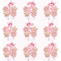 6Pcs 40inch pink foil number with stars and daisy balloon set girls‘ parties weddings baby showers digital Decorations supplies