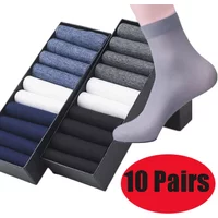 10Pair Men Bamboo Fiber Short Socks Thin Elastic Silky Sock Summer Breathable Mens Socks Simple Mens Middle Tube Stockings Socks