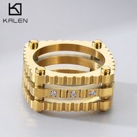 Kalen Irregular Stone Ring for Men Hip Hop Golden Stainless Steel Jewelry Creative Square Finger Rings Trendy Chunky Anillos