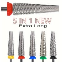 5 In 1 Extra Long Tungsten Carbide Nail Drill Bits Set, Safety Nail Salon Accessories, Efficient Removal Of Gel Polish Acrylic N