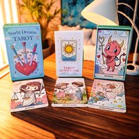 Starlit Dreams Tarot Cards Set, 78 Pieces, 13x8 Cm, Includes Beginner Oracle Cards & Paper Instructions, Fantasy Artwork Card