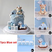 Cake Toppers Blue & Pink Bear BABY Blocks Building Blocks Car Trojan Horse for Boy Girl Baby Shower Birthday Party Decoration