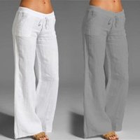 High Waist Wide Leg Cotton Linen Casual Pants Women's Street Style Pockets Natural Waist Flared Pants Autumn Collection