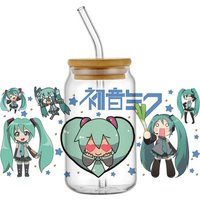 Hotsale 30 Lovely Miku Popular Anime 16oz UV DTF 3D Transfer Cartoon Sticker Wrap Decals For Glass Can Cup Craft DIY Creative