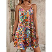 Women's V-Neck All-Over Print Mini Dress - Sexy Vacation Beach Dress, Flowy Summer Party Dress for Women