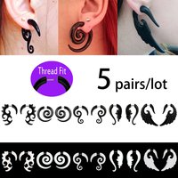 5 Pairs Acrylic Fake Spiral Wing Ear Taper Stretcher Expanders Gauge 16G Plastic Earlobe Earring Fake Piercing Body Jewelry