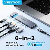 Vention 6 w 2 USB C Hub z wtyczką, Thunderbolt 4 80Gbps 8K do MacBook Pro Air, HDMI 4K@60Hz, stacja dokująca USB 3.0 do laptopów z systemem Windows
