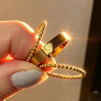 Yupsk 3pcs/set Gold Color Stainless Steel Stackable Rings for Women Girls Simple Fashion Round Beads Ring Versatile Accessories