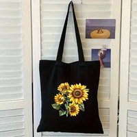 Sunflower Canvas Tote Bag with Dripping Effect Vibrant Floral Details Motivational Reusable Shopping Bag