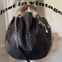 Lost in Vintage Snake Gloss Effect Big Purse Artificial Serpentine Leather Bag Turtle Metal Accessories Purse