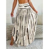 Women's Boho Print Knit Belted Long Dress, High-Waisted Flared Skirt, All-Season Fashion, Versatile & Stylish