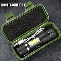 Mini LED Flashlight Portable USB Rechargeable With Side Light Built-in Battery Zoomable Small Torch 3 Mode Camping Lantern
