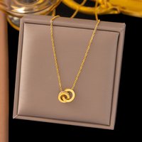 316L Stainless Steel Clavicle Chain CZ Crystal Double Circle Roman Numeral Pendant Necklace For Women Wedding Jewelry Gifts