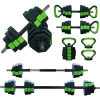 Équipement d'entraînement de force multifonctionnel 4-en-1 pour la maison - Ensemble d'haltères réglables de 20 kg (44 lb) - Comprend des poids libres, une barre kettlebell et un support pour pompes -