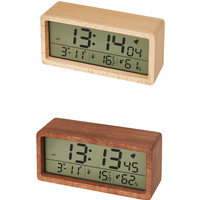 LED Wooden Digital Alarm Clock Multifunctional Large Screen Date Temperature Humidity Backlight 12/24 Hour Snooze Table Clock