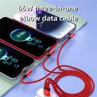 66W 3 In 1 Elbow Data Cord Fast Charging Mobile Phones USB-C To 3 Type C Charging Cord Wire PD Quick Charge For iphone Xiaomi 17