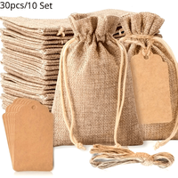 30pcs/10Set, Premium Burlap Gift Bags with Drawstring And Gift Tags String,Reusable Gift Bags, Burlap Bags, Linen Sacks Bag