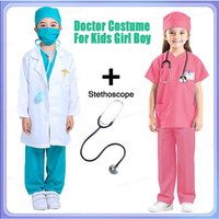 Boys Girls Cosplay Doctor Nurse Costume White Coat Pants Hat Mask Stethoscope Set Role Play Festival Performance Costumes