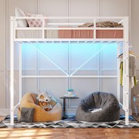 Loft Bed Twin Size with Led Lights Heavy Duty Metal Junior Twin Loft Bed Frame with Full-Length Guardrail and Ladder, Noi