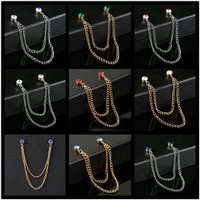 Korean Fashion Tassel Chain Lapel Pins Brooches for Women and Men Rhinestone Crystal Badge Shirt Collar Wedding Party Jewelry