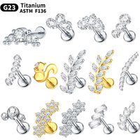 1PC G23 Titanium Ear Piercing Labret Lip Paved Gem Flat Back Stud Tragus Helix Cartilage Conch Earring Piercings Sexy Jewelry