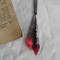 Gothic Vampire Blood Red Crystal Necklace Women Man Pagan Witch Jewelry Demon Vampire Black Chain Lovers Crystal Pendant Choker