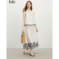 FSLE 100% Cotton Holiday Style Halterneck Top Skirt Set For Women 2025 Summer New Arrival Soft Skirt Set 25FS12734+25FS12733