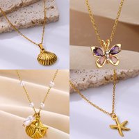 Vintage Starfish Shell Pearl Necklace For Women Gold Color Stainless Steel Pendant Shell Necklace Aesthetic Summer Jewelry Gift