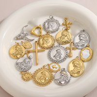 CARLIDANA Stainless Steel Religion Cross Jesus DIY Jewelry Charms Sun Bull Head Virgin Mary Queen of Glory Charm Angel Pendant