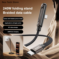 2-IN-1 Type-C Cable 240W Fast Charging Data Cable Foldable Mobile Phone Holder Multifunction Game Phone Bracket Dual PD Cable