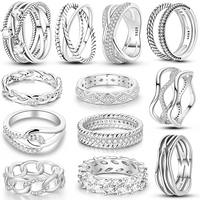 Silver Plated Sparkling Love Rings Zircon Winding Line Geometric Rings For Women Engagement Jewelry Anniversary Gift
