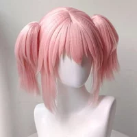 Kaname Madoka Cosplay Wig Pink Ponytail Wigs with Bangs Cute Lolita Pigtails Wig for Women Girls Comic Con Props