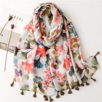Floral Quaste Viskose Schal Frauen Schals und Wraps Hijab Weibliche Haarband Luxus Muslimischen Kopftuch 180*90 cm Echarpe Bandanas