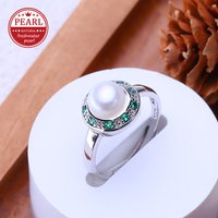 FENASY 925 Sterling Silver Rings For Women Pearl Jewelry Green Crystal Bohemian Natural Freshwater Pearl Engagement Promise Ring