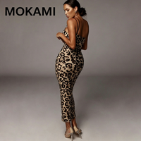 Women Leopard Print Ruched Drawstring Thigh Slit Bodycon Dress, Asymmetrical Neck Long Sleeve Slim Fit Dress, Elegant Split Hem