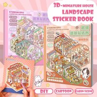 Cartoon 3D Landscape Sticker Book Three-dimensional DIY Hand Tent Landscape Stickers Cabin Scene Pocket Sticker