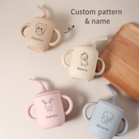 1pc custom unicorn Silicone Cup Silicone Baby Water Cup personalised pattern and name straw cup