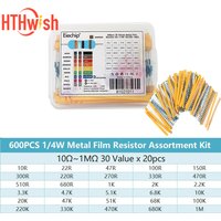 600pcs 0.25W Metal Film Resistor Resistance 10Ohm ~1M Ohm 30Values Kit 1/4W Resistance 1% Set of Resistors for DIY