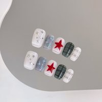 10pcs Handmade Y2k Red Star Print Press on Nails Sweet Cool Full Cover Fake Nails Wearable Reusable Cute Short False Nails