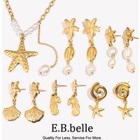E.B.belle Summer Ocean Style Starfish Series Necklace Earrings 18K Gold Plated 316L Stainless Steel Jewelry Accessories
