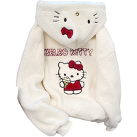 Sanrio Lamb Velvet Sweatshirt Hello Kitty Embroidery Jacket Autumn and Winter Cute Japanese Plush Thickened Hooded Cardigan Hot