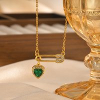 Stainless Steel Jewelry Safety Pin Pendant Necklaces For Women CZ Stone Heart Charm Choker Adjustable Collar Valentine Day Gift